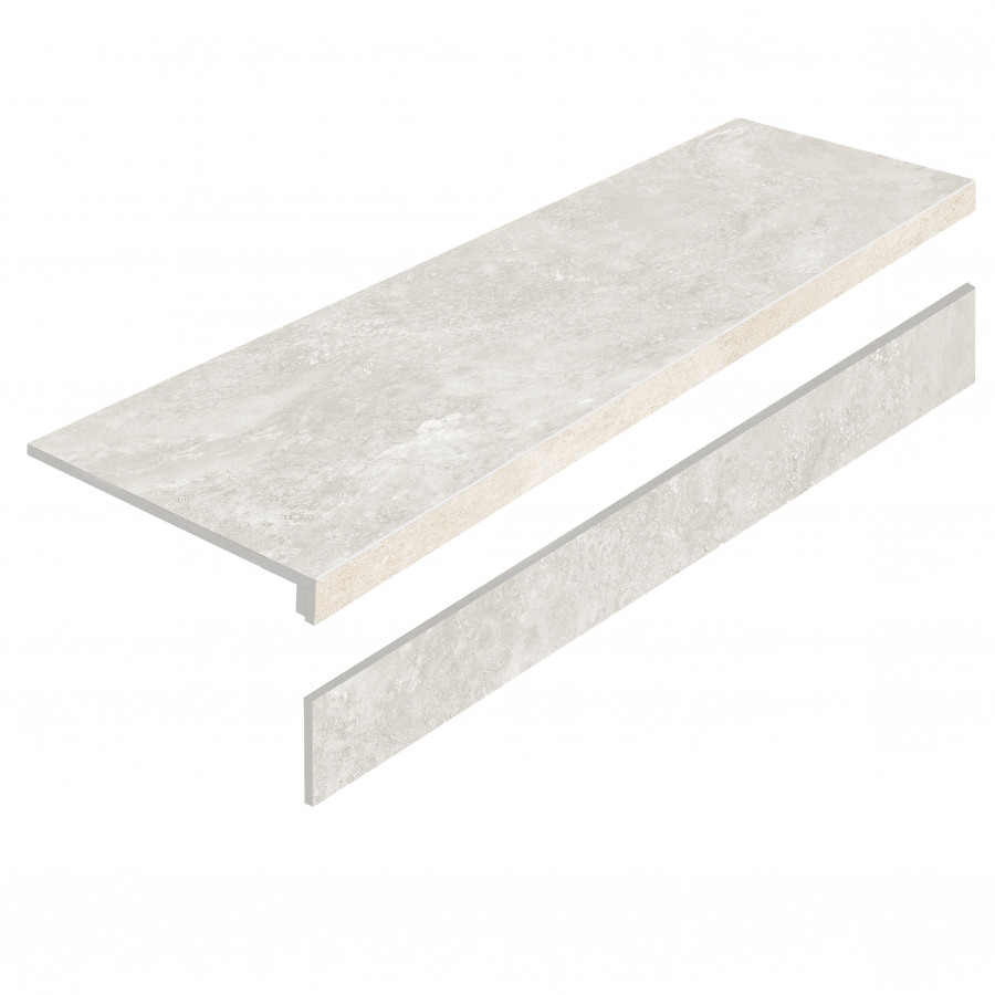 Ступень керамогранит L Ступени Mystical Charm Bianco Matt С Подступенником матовая с рельефом 120x32 9мм Staro