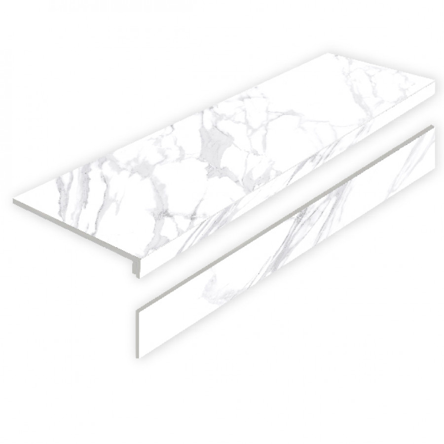 Ступень керамогранит L Ступени Statuario Calipso Matt С Подступенником матовая 120x32 8мм Staro