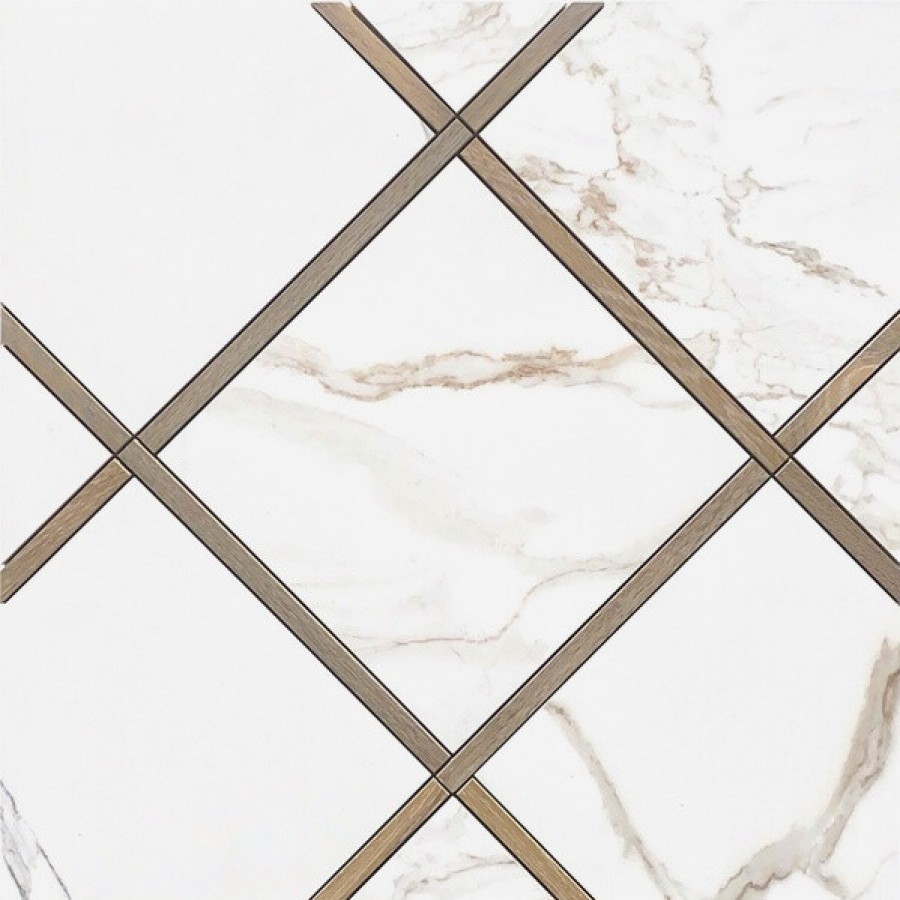 Плитка Roma Incroci Calacatta Avana Lux Flzi глянцевая белый мрамор, дерево 60x60 9мм Fap Ceramiche