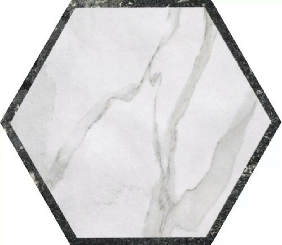 Плитка 25x22 9мм Roma Deco Esagono Statuario Grafite Flvb матовая белый мрамор Fap Ceramiche