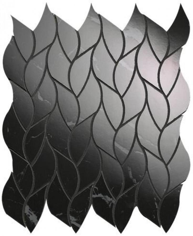Плитка 31x26 Roma Gold Nero Elegante Leaves Mosaico Fqms глянцевая черный мрамор Fap Ceramiche