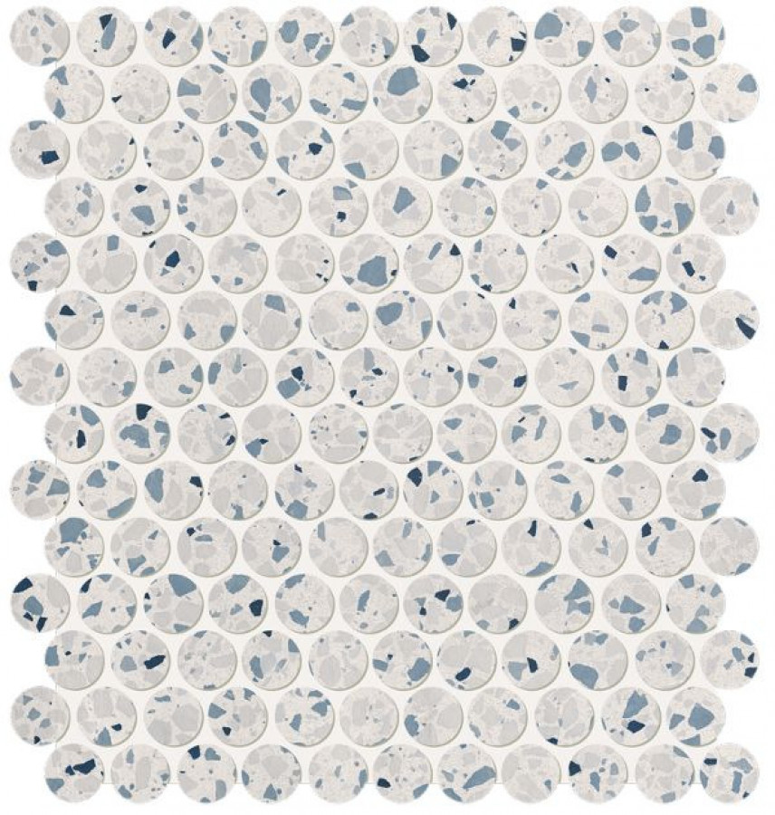 Плитка 33x30 Glim Azzurro Round Mosaico Matt Frub матовая белый, синий терраццо Fap Ceramiche