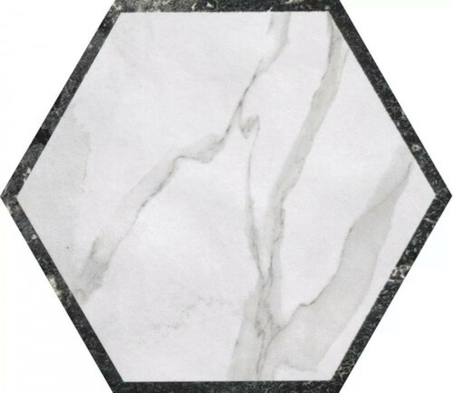 Плитка Roma Deco Esagono Statuario Grafite Flvb матовая белый мрамор 25x22 9мм Fap Ceramiche
