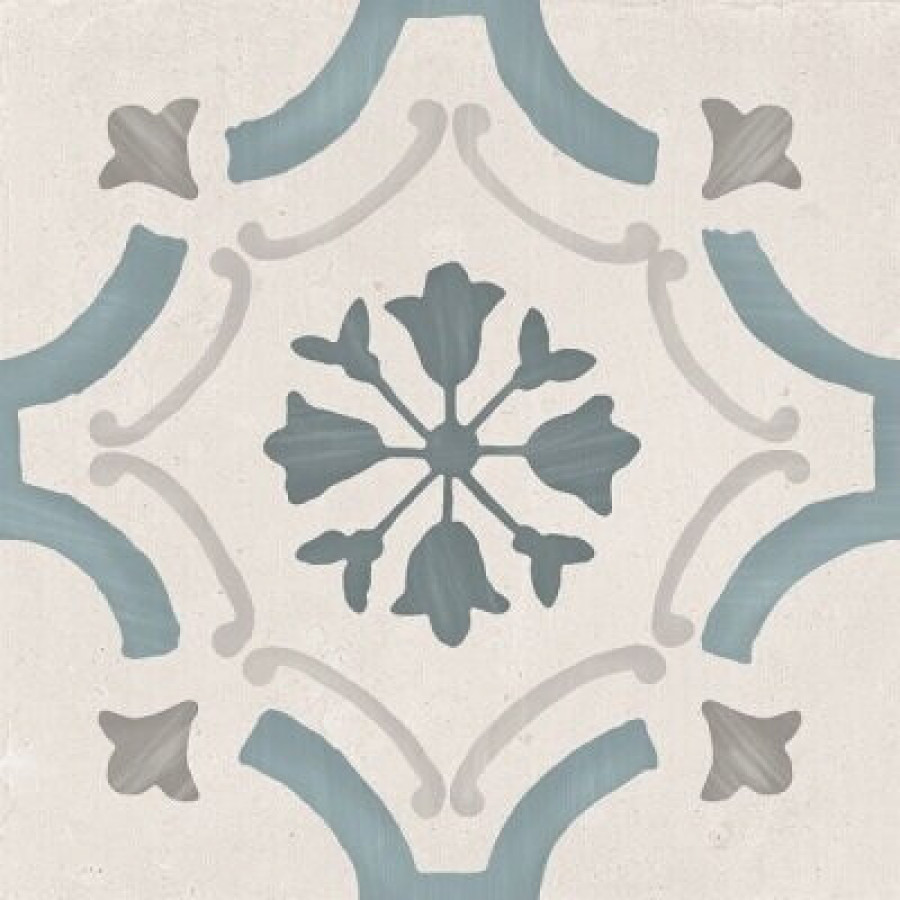 Плитка Sirocco Blue Ornate 223 9 36158 матовая белый с рисунком, краска, штукатурка 22x22 9мм Harmony