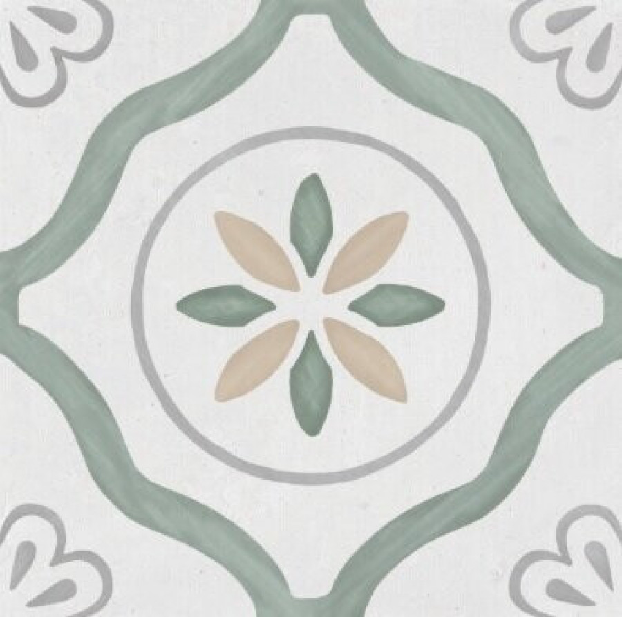 Плитка Sirocco Green Petals 223 9 36157 матовая белый с рисунком, краска, штукатурка 22x22 9мм Harmony