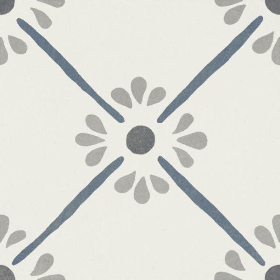 Плитка Provenza Blue Flower 223 37787 матовая мультиколор, белый с рисунком 22x22 Harmony
