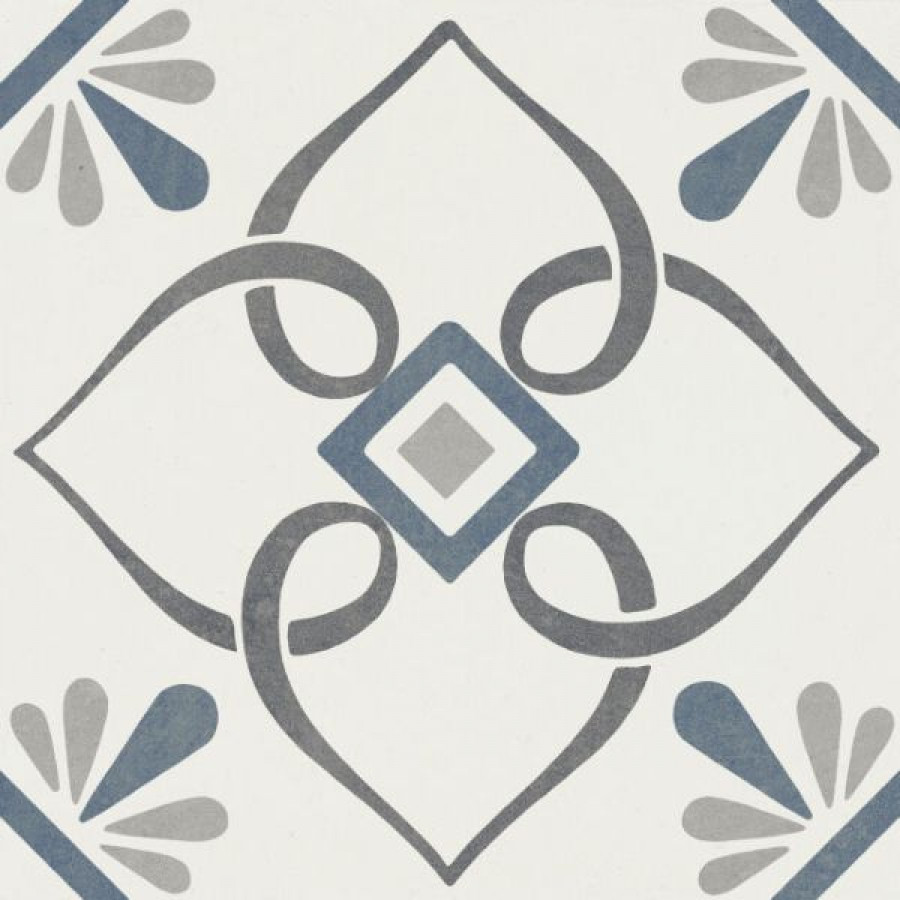 Плитка Provenza Blue Petals 223 37789 матовая белый, мультиколор с рисунком 22x22 Harmony