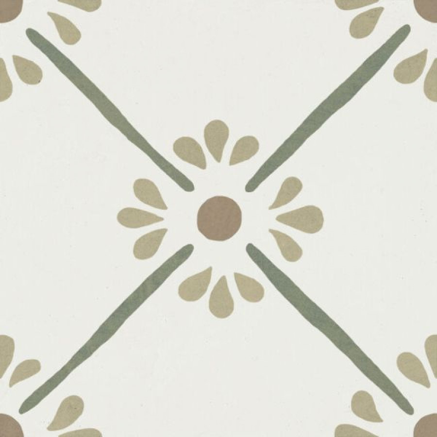 Плитка Provenza Green Flower 223 37788 матовая мультиколор, белый с рисунком 22x22 Harmony