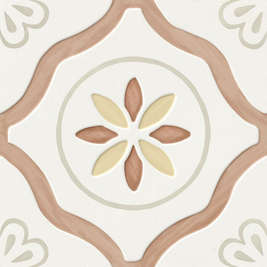 Плитка Llevant Clay Petals Lt 40462 мультиколор, коричневый, белый с рисунком, краска, штукатурка 22x22 Harmony