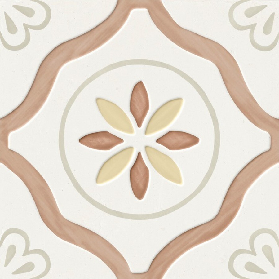 Плитка Llevant Clay Petals Lt 40462 мультиколор, коричневый, белый с рисунком, краска, штукатурка 22x22 Harmony