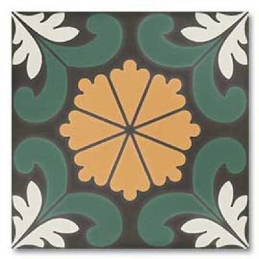 Плитка Sync Flower Green 125635 матовая черный с рисунком 15x15 9мм DNA Tiles