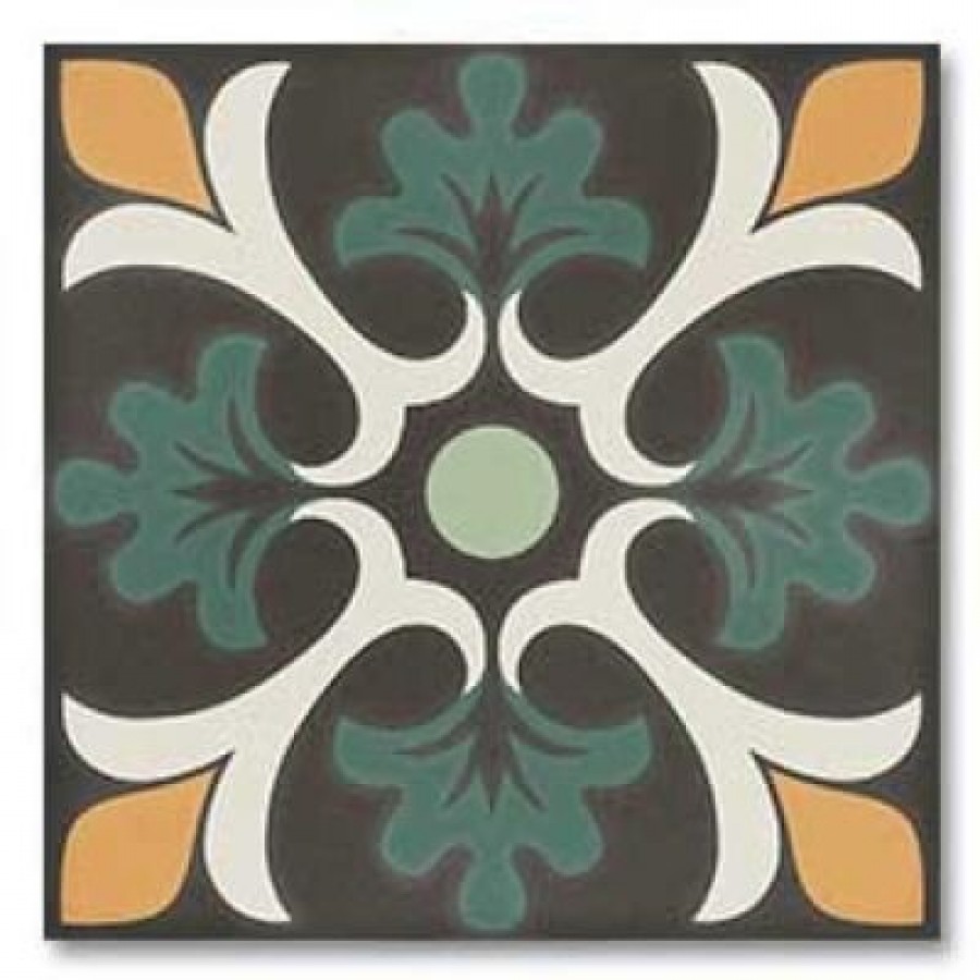 Плитка Sync Clover Green 125639 матовая черный с рисунком 15x15 9мм DNA Tiles