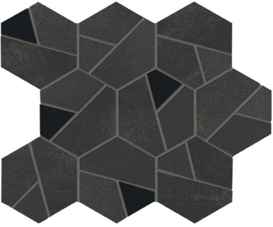 Плитка Boost Tarmac Mosaico Hex Black An7B микс черный бетон, цемент 29x25 Atlas Concorde