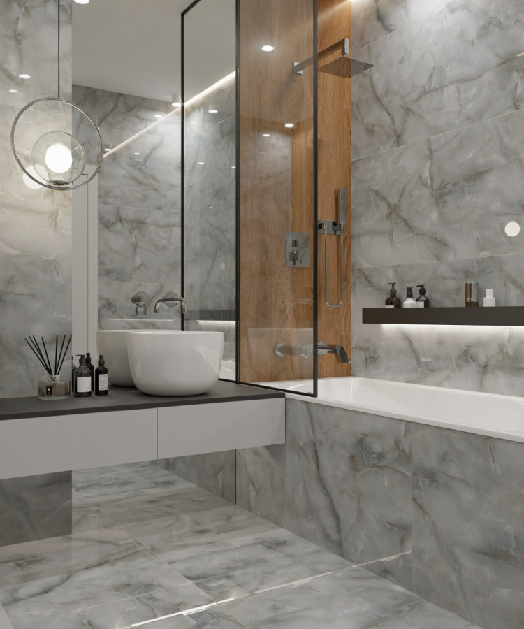 Керамогранит 120x60 Marvel Onix Grey PR228 оникс светло-серый полированная 9мм Primavera
