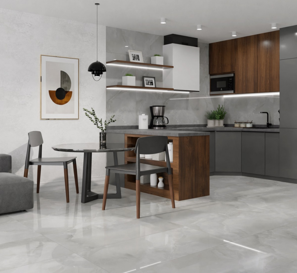 Керамогранит 120x60 Vilema Grey PR230 оникс светло-серый полированная 9мм Primavera