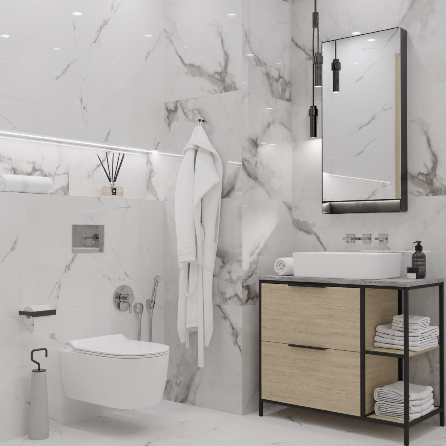 Керамогранит 60x60 Carrara Marmo R_NR1002 мрамор белый матовая 9мм Royce