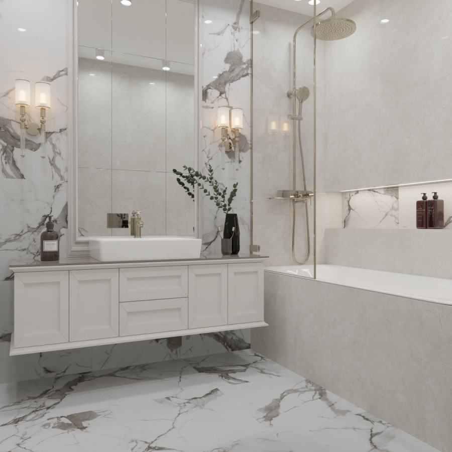Керамогранит 60x60 Crema Marfil R_PR1016 мрамор серый полированная 9мм Royce