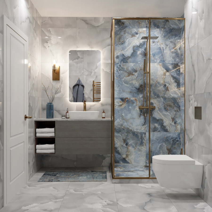 Керамогранит 60x60 Persian Blue R_PR1015 мрамор серый полированная 9мм Royce