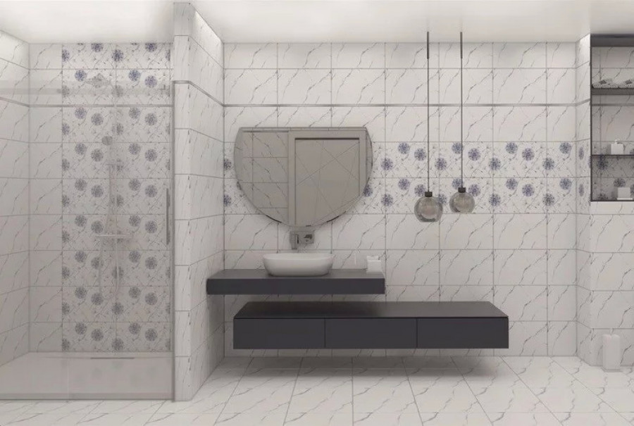 Керамогранит 45x30 Илия Цветы TP3045095H мрамор белый глянцевая 8мм Тянь Шань