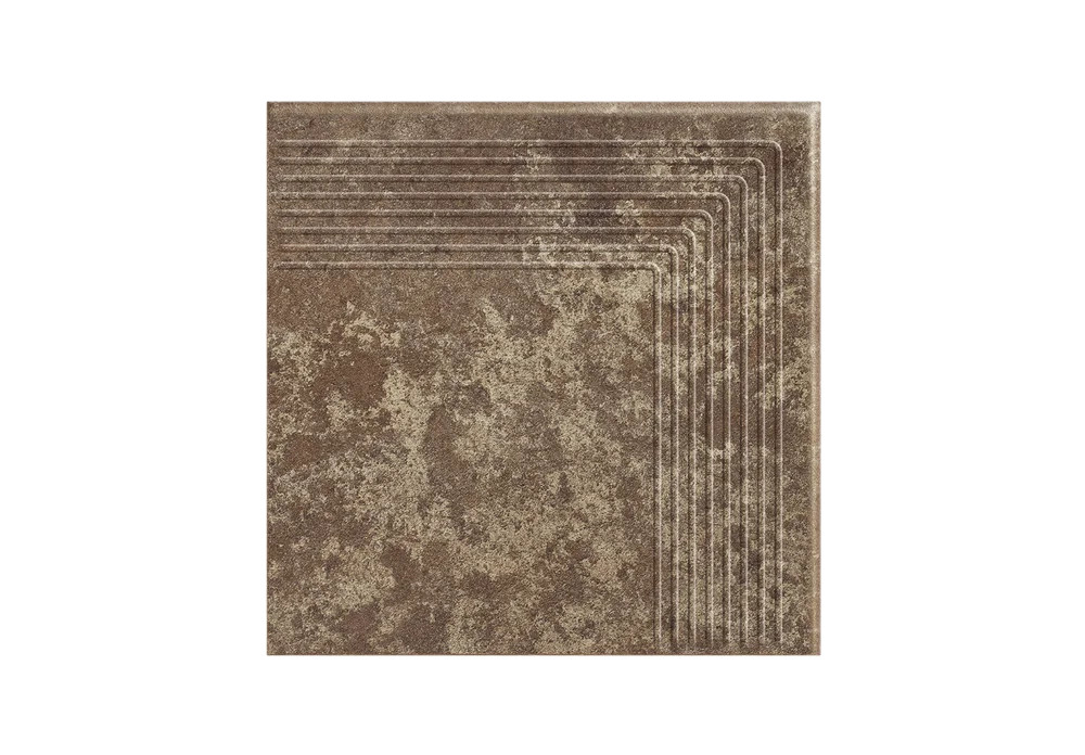 Угловая клинкерная ступень с насечками Paradyz Ilario Brown 300x300x11