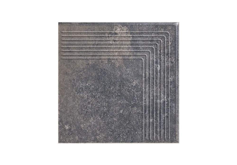Угловая клинкерная ступень с насечками Paradyz Viano Antracite 300x300x11