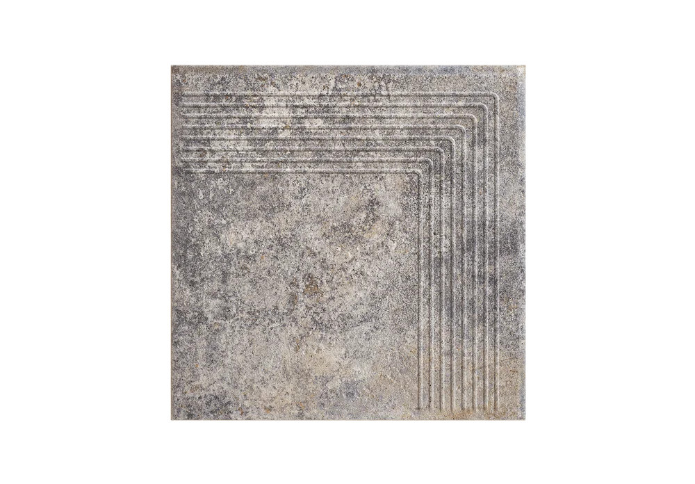 Угловая клинкерная ступень с насечками Paradyz Viano Grys 300x300x11