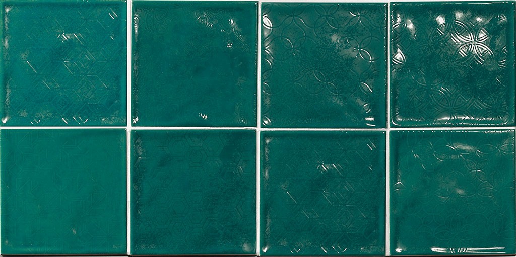 Настенная плитка декорированная 15x15 Decorado Chic Bondi глянцевая зеленый El Barco