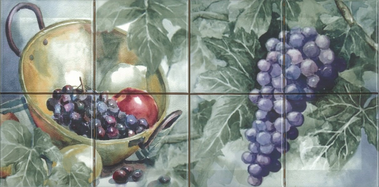 Керамический декор ABC0000134 Composicion Acuarela Uvas 40x20 для стен глянцевая Absolut Keramika
