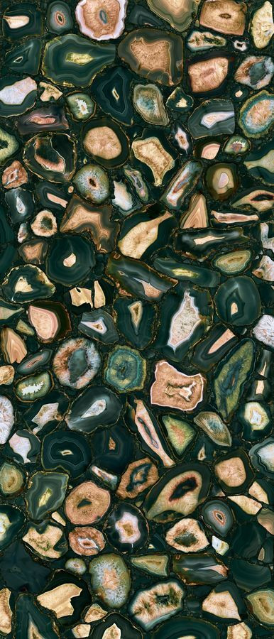 Плитка 280x120 6мм Viridian Gold Satin Rett 779916 сатинированная мультиколор, зеленый камень, мрамор, оникс, с золотом Rex Ceramiche