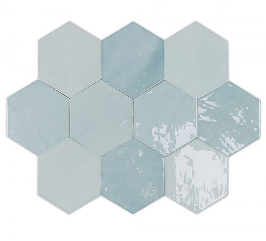 Плитка 12x11 11мм Zellige Hexa Aqua 122081 глянцевая голубой краска, штукатурка, однотонная Wow