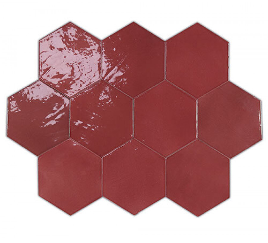 Плитка 12x11 11мм Zellige Hexa Wine 122084 глянцевая красный краска, штукатурка, однотонная Wow