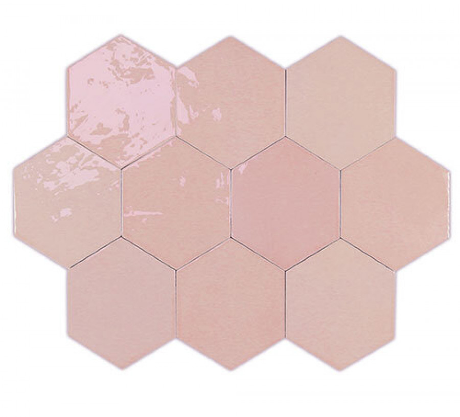 Плитка 12x11 11мм Zellige Hexa Pink 122082 глянцевая розовый краска, штукатурка, однотонная Wow