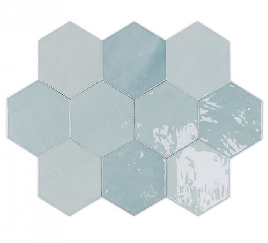 Плитка Zellige Hexa Aqua 122081 глянцевая голубой однотонная, краска, штукатурка 12x11 11мм Wow