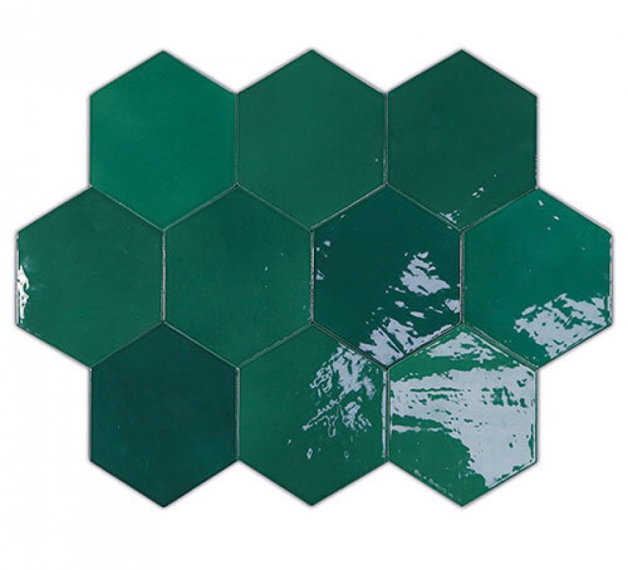 Плитка Zellige Hexa Emerald 122086 глянцевая зеленый однотонная, краска, штукатурка 12x11 11мм Wow