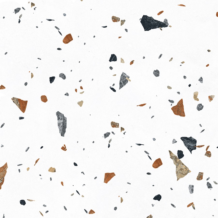 Керамогранит 60x60 Тераццо Бианко цветной гравированный глазурованная матовая Laparet