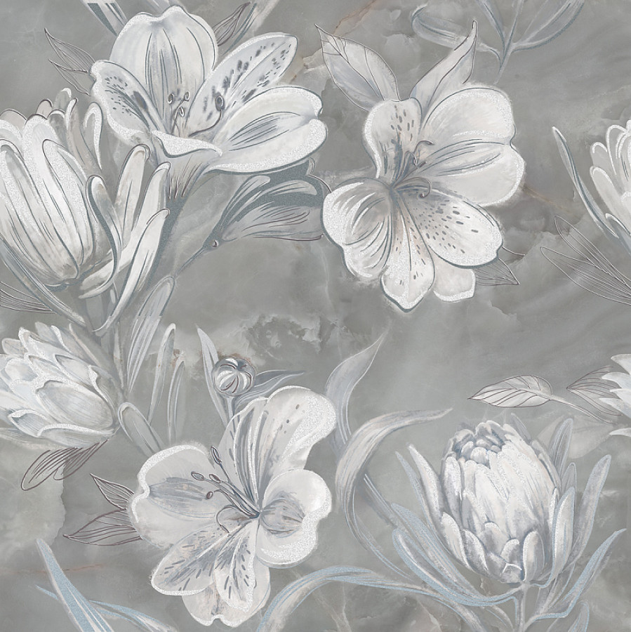 Плитка напольная 63x63 Панно OPALE GREY FLOWER 2 шт - 3 комл 1с Azori